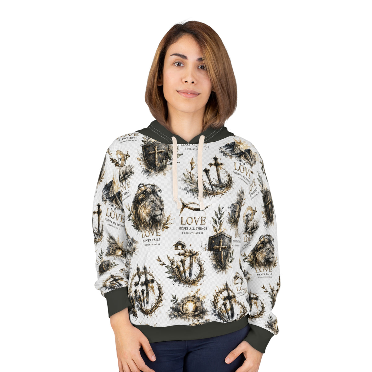 Lion &amp; Cross All-Over Print Hoodie — Unisex Pullover
