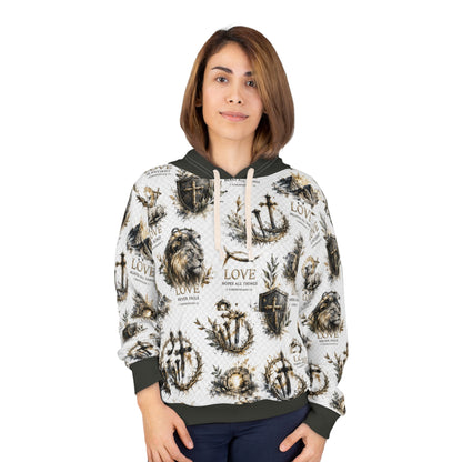 Lion &amp; Cross All-Over Print Hoodie — Unisex Pullover