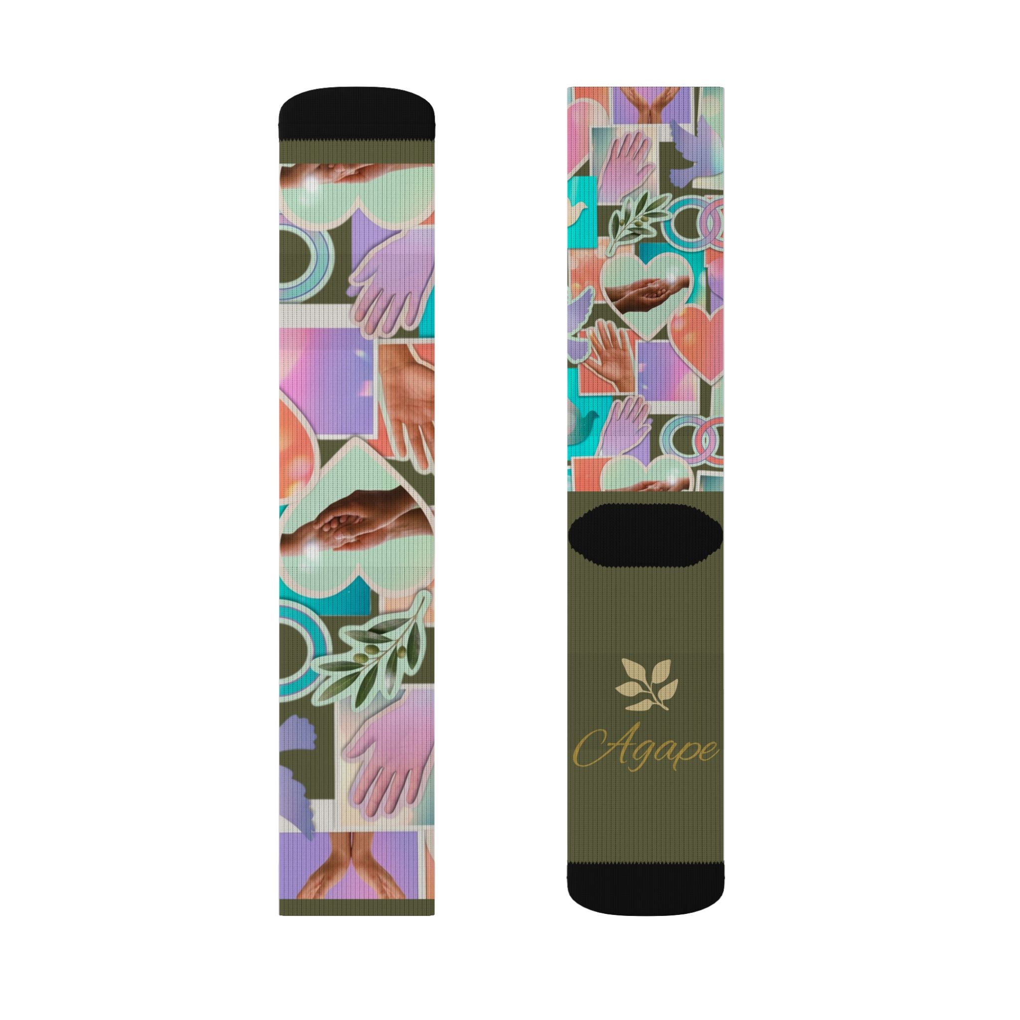 Christian Sublimation Socks — "Agape: God is Love" Faith All-Over Print Crew Socks