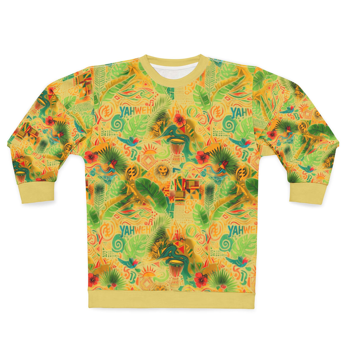 Tropical Reggae All-Over Print Sweatshirt — Vibrant Jamaican Vibes ("Yahweh ")