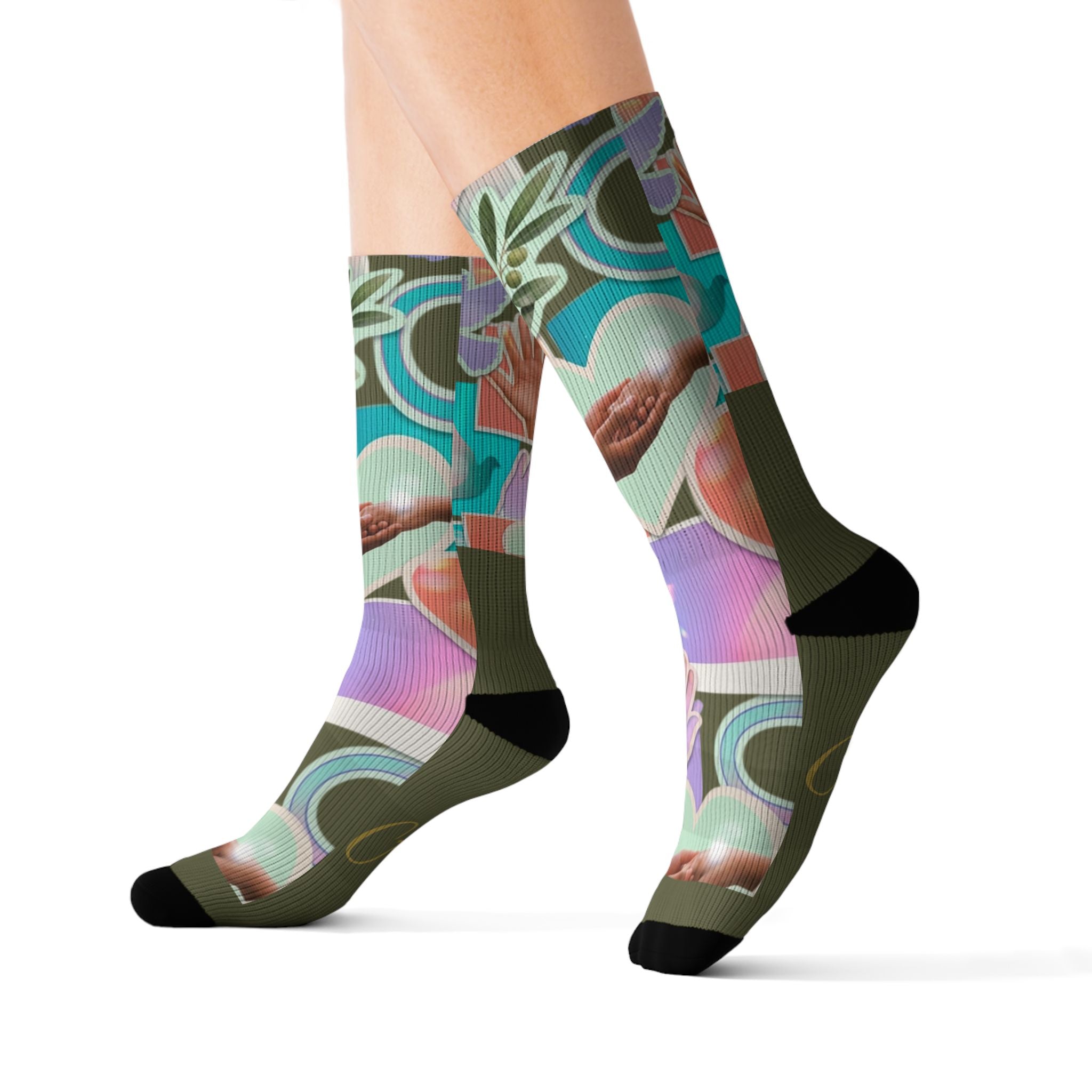 Christian Sublimation Socks — "Agape: God is Love" Faith All-Over Print Crew Socks