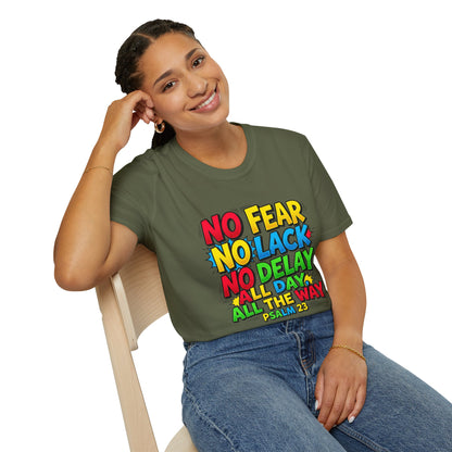 No Fear No Lack No Delay Tee — Psalm 23 Christian T-Shirt