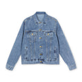 Men's Christian Denim Jacket — "Trust in God" Golden Angel Wings Embroidered Back