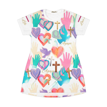 "Love is Life" Cross, Dove &amp; Heart All-Over Print T-Shirt Dress — Women&