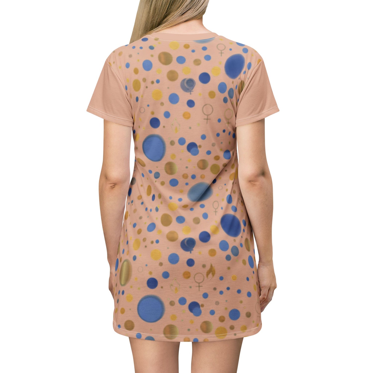 "Dependent on God" Peach Polka Dot All-Over Print T-Shirt Dress — Women&