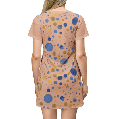 "Dependent on God" Peach Polka Dot All-Over Print T-Shirt Dress — Women&