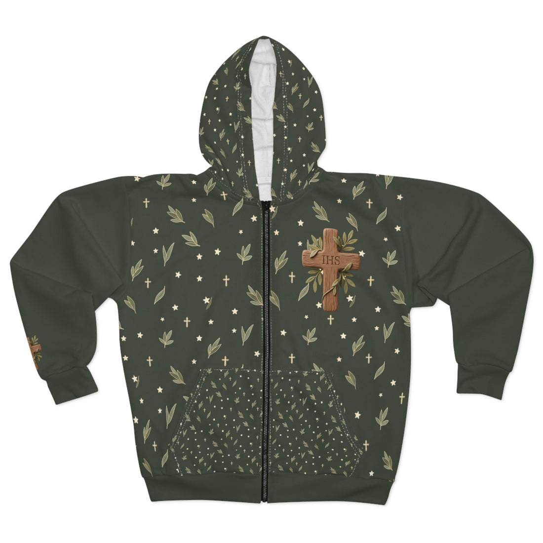 Cross All-Over Print Zip Hoodie — Unisex Pullover