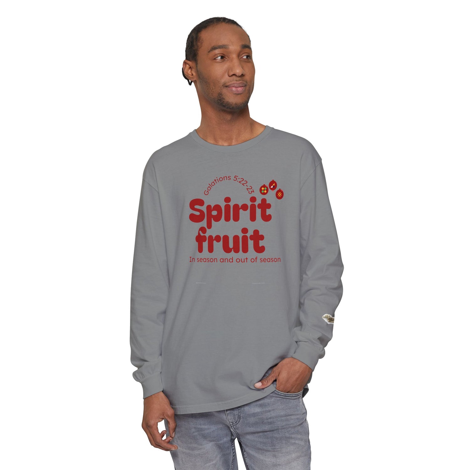 "Spirit Fruit" Galatians 5 Garment-Dyed Long Sleeve Tee — Unisex Graphic Shirt