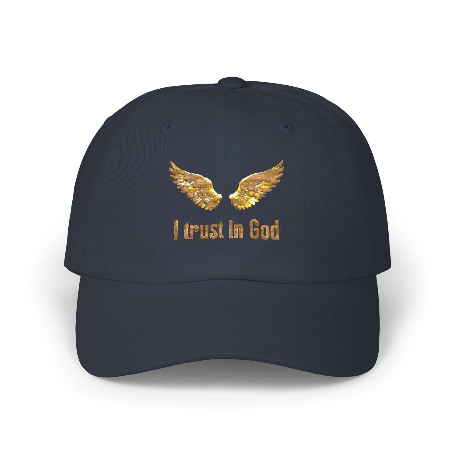 "I Trust in God" Gold Wing Embroidered Dad Cap — Adjustable Hat