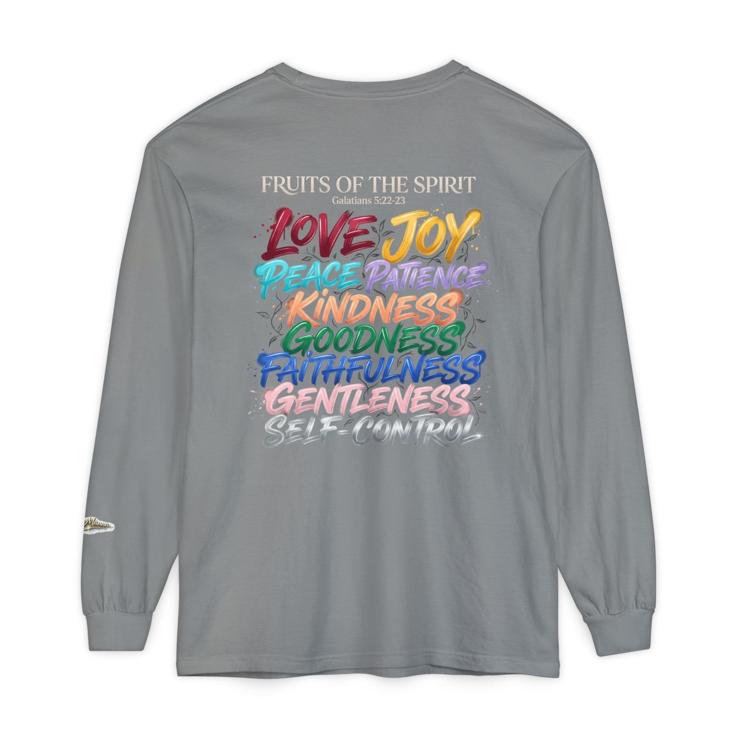 "Spirit Fruit" Galatians 5 Garment-Dyed Long Sleeve Tee — Unisex Graphic Shirt