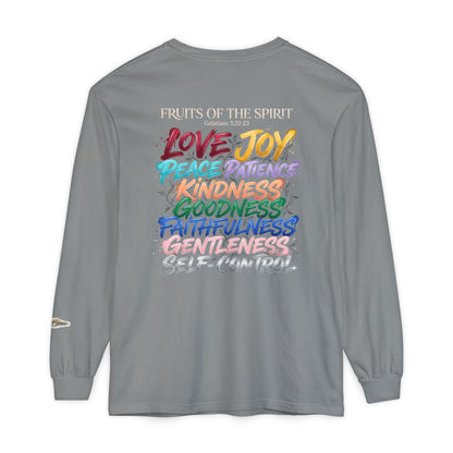 "Spirit Fruit" Galatians 5 Garment-Dyed Long Sleeve Tee — Unisex Graphic Shirt