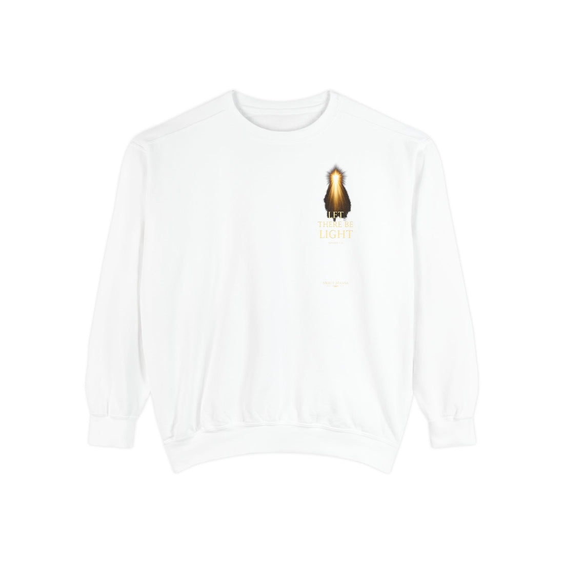 "Let There Be Light" Genesis 1:3 Graphic Crewneck Sweatshirt — Unisex Cozy Fleece Pullover