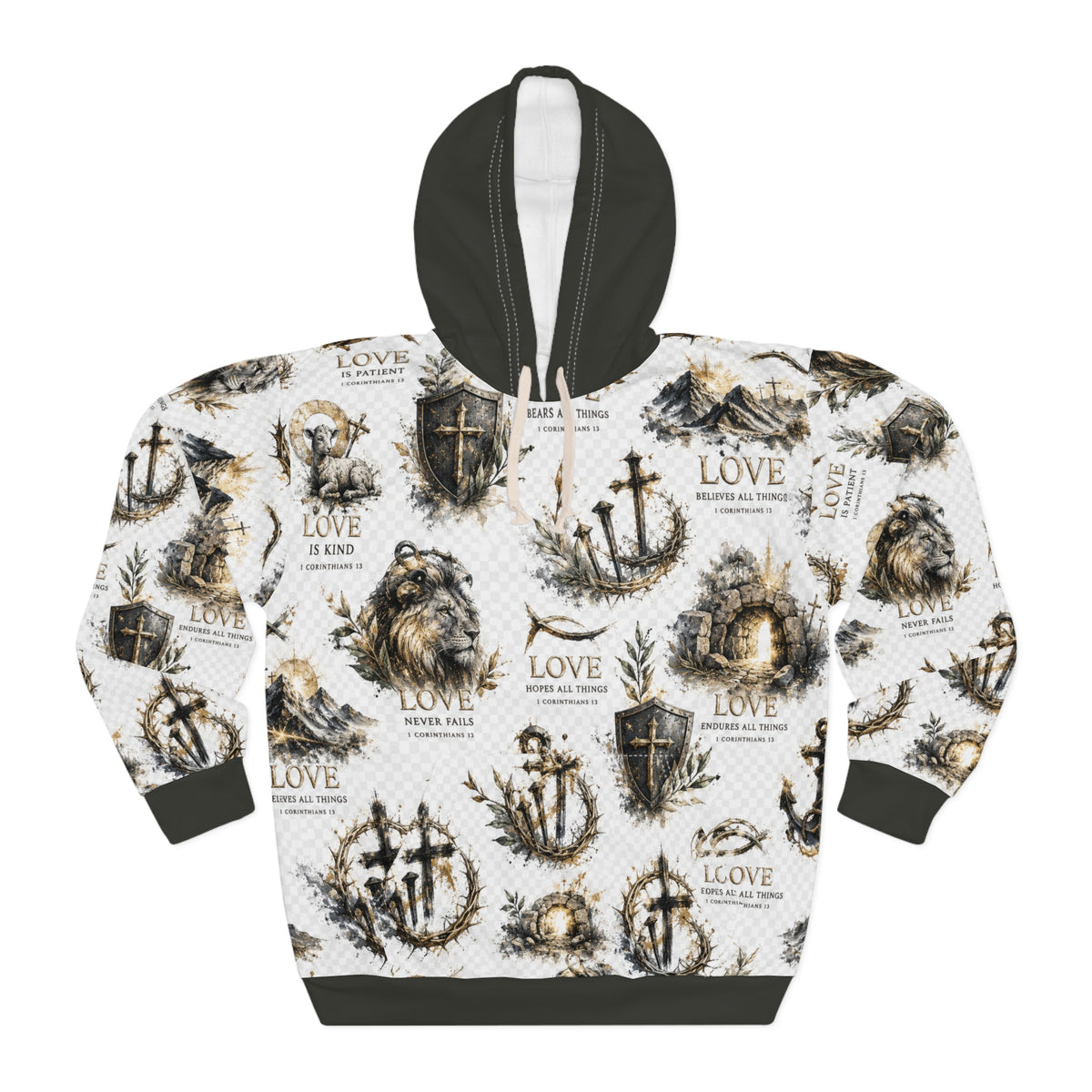 Lion &amp; Cross All-Over Print Hoodie — Unisex Pullover