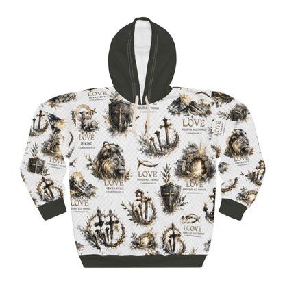 Lion &amp; Cross All-Over Print Hoodie — Unisex Pullover