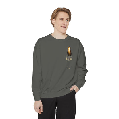 "Let There Be Light" Genesis 1:3 Graphic Crewneck Sweatshirt — Unisex Cozy Fleece Pullover