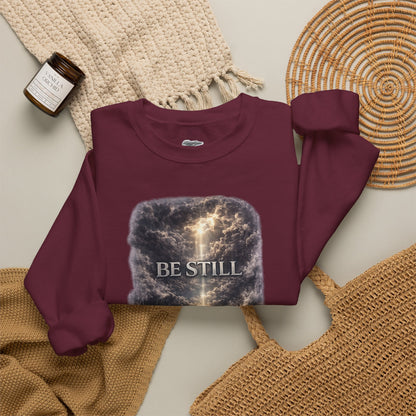 "Be Still" Graphic Crewneck Sweatshirt — Unisex Fleece Pullover