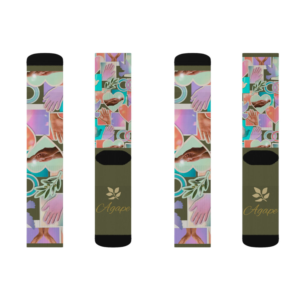 Christian Sublimation Socks — "Agape: God is Love" Faith All-Over Print Crew Socks