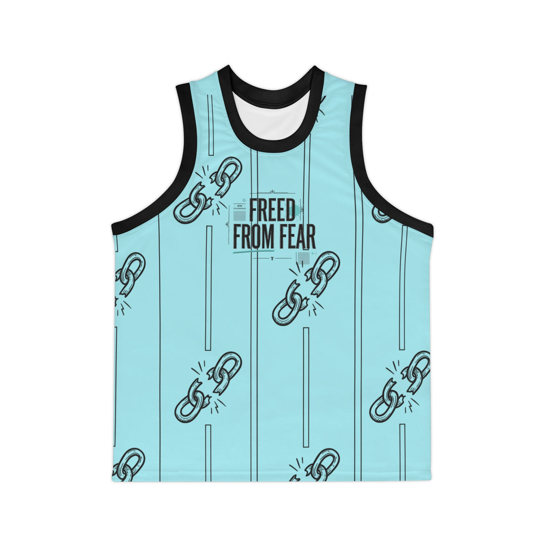 "Freed From Fear" Aqua Chain Break Graphic Basketball Jersey — Unisex Athletic Tee