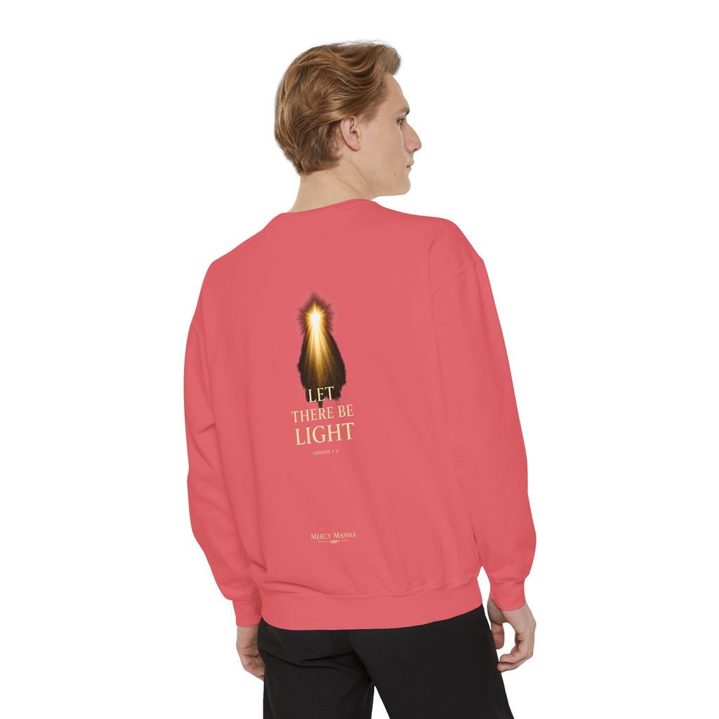 Christian Crewneck Sweatshirt — "Let There Be Light" Cozy Religious Light Figurine Sweatshirt