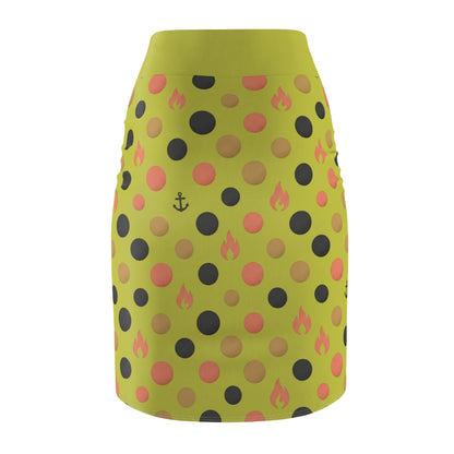 "Beloved" Yellow Polka Dot Anchor &amp; Flame Pencil Skirt — Women&