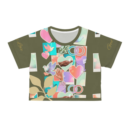 "Agape: God is Love" All-Over Print Crop Tee — Women&