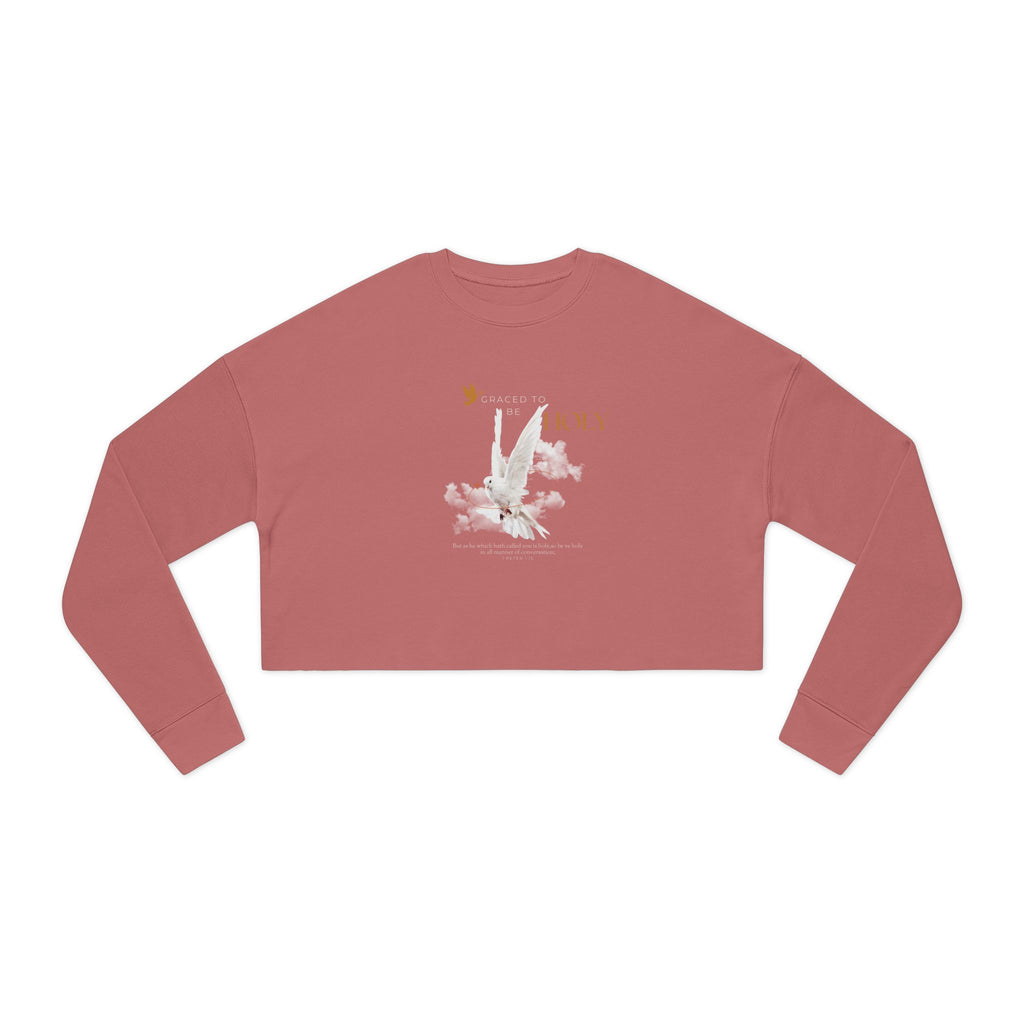 Christian Cropped Sweatshirt — "Created to Be Holy" Dove in Cloud Graphic