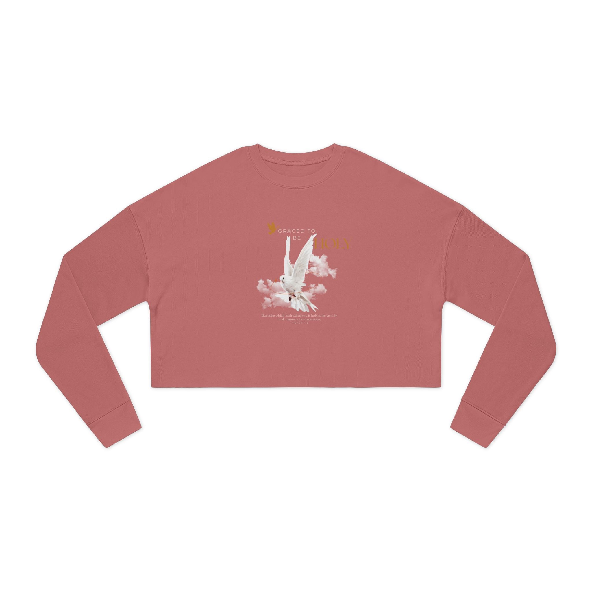 Christian Cropped Sweatshirt — "Created to Be Holy" Dove in Cloud Graphic