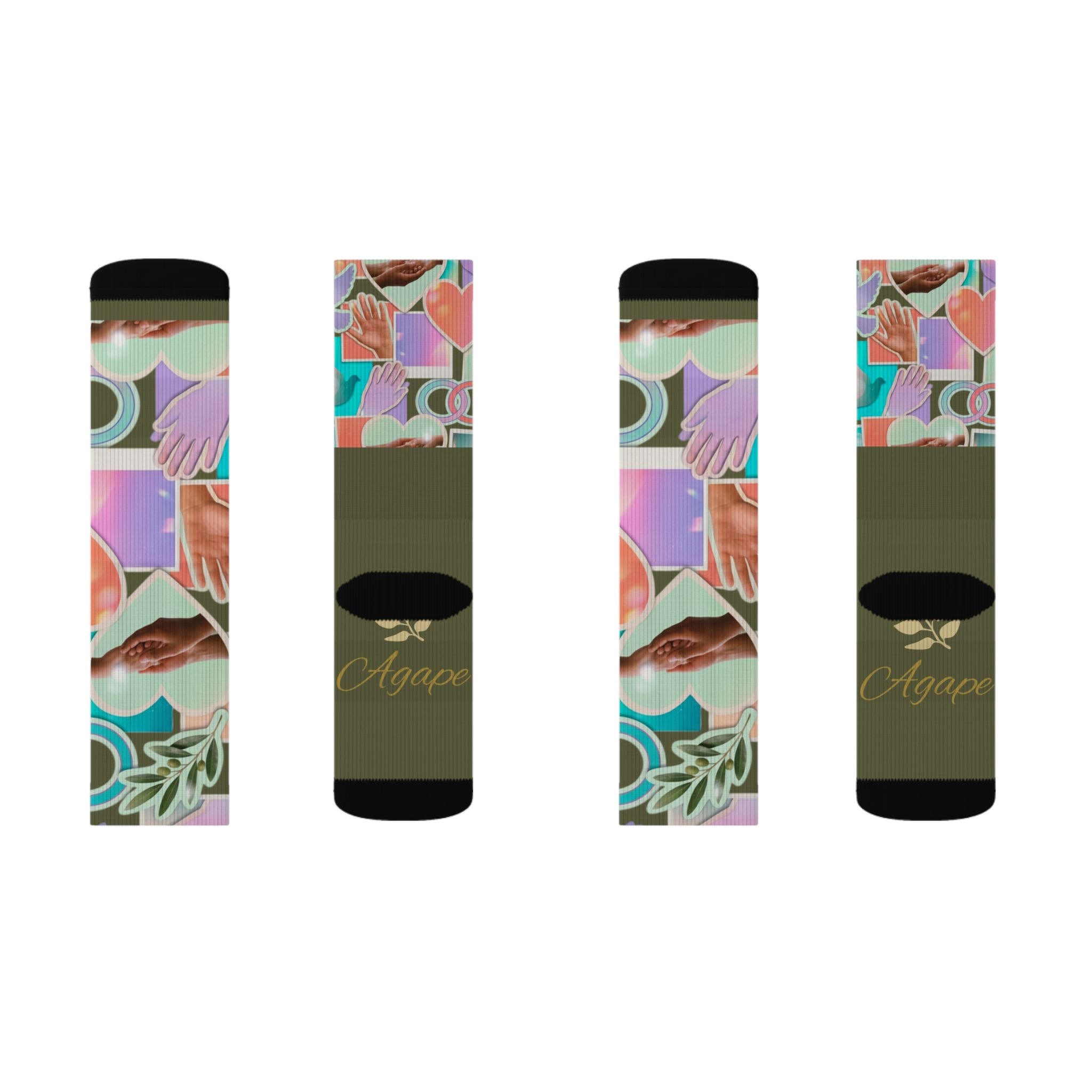 Christian Sublimation Socks — "Agape: God is Love" Faith All-Over Print Crew Socks
