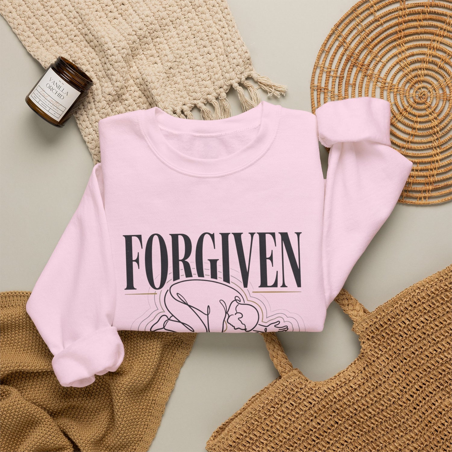 "Forgiven" Heavy Blend Crewneck Sweatshirt — Unisex Graphic Pullover