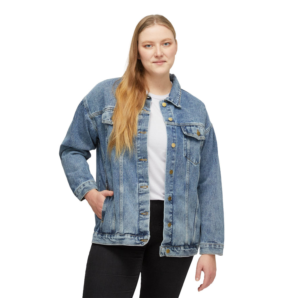 Women's Christian Denim Jacket — Follower of Christ Floral Butterfly Back