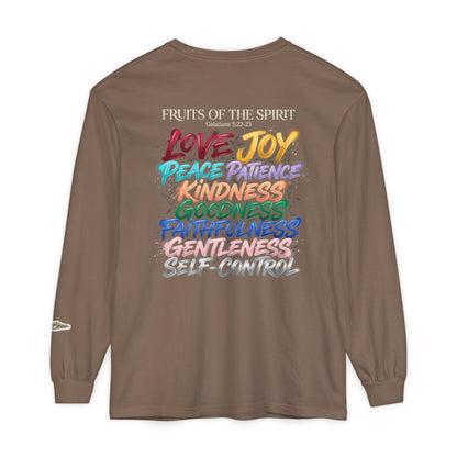"Spirit Fruit" Galatians 5 Garment-Dyed Long Sleeve Tee — Unisex Graphic Shirt