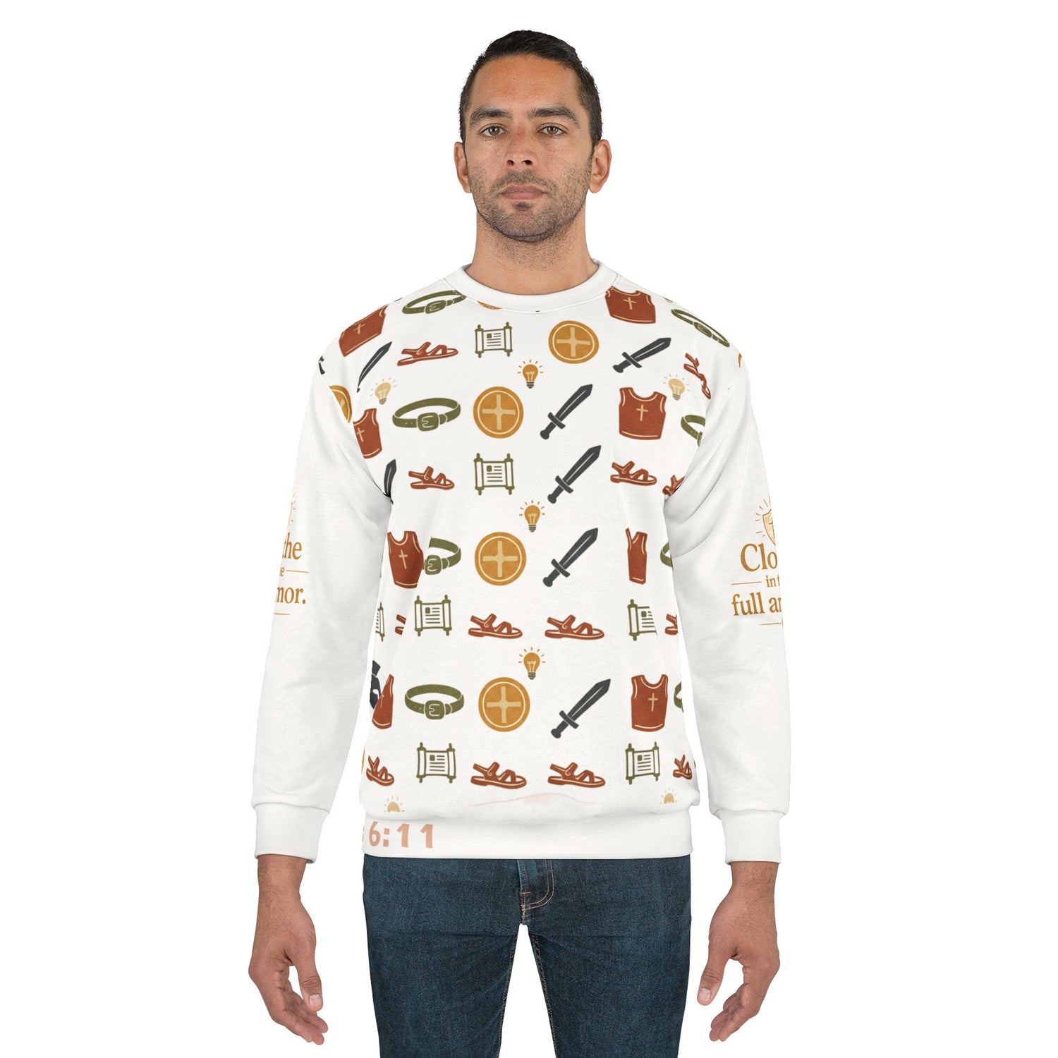 Armor &amp; Shield All-Over Print Crewneck Sweatshirt — Unisex Graphic Pullover