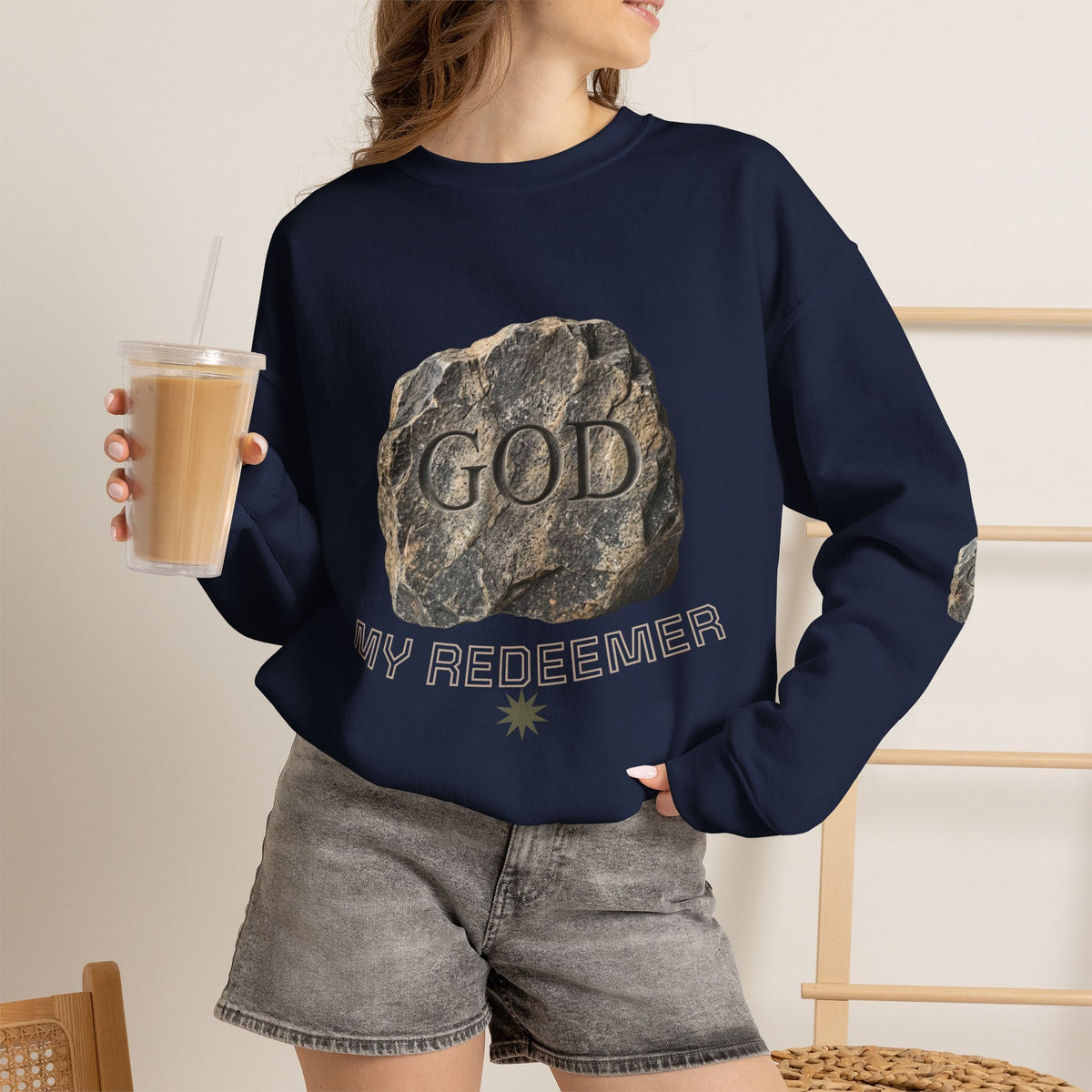 Mercy Manna My Redeemer Crewneck Sweatshirt – Stone Graphic Love Pullover