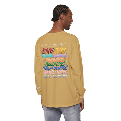 "Spirit Fruit" Galatians 5 Garment-Dyed Long Sleeve Tee — Unisex Graphic Shirt