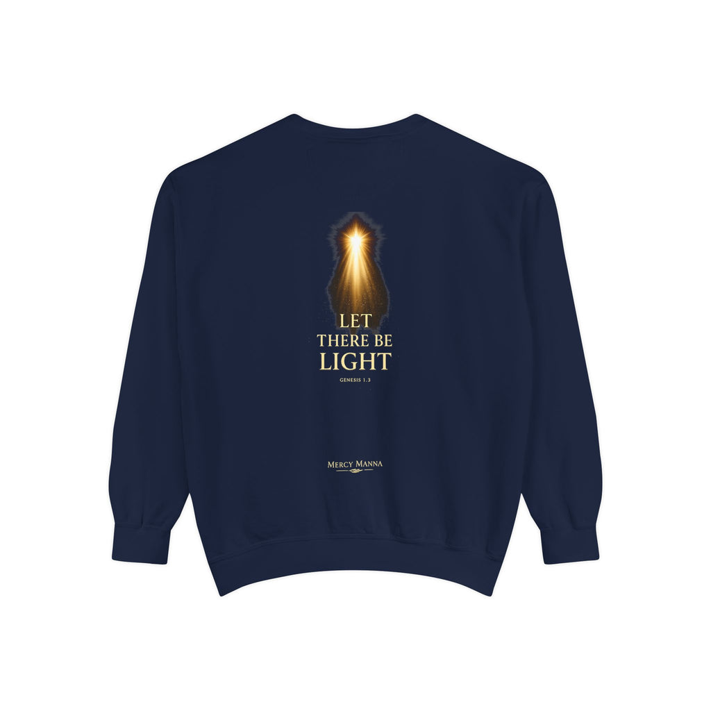 Christian Crewneck Sweatshirt — "Let There Be Light" Cozy Religious Light Figurine Sweatshirt