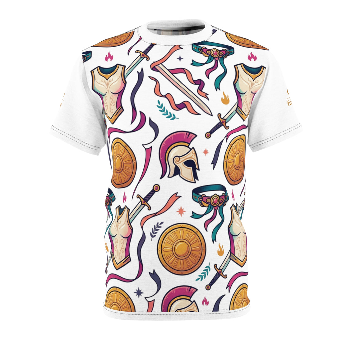 Greek Helmet, Shield &amp; Sword All-Over Print Tee — Unisex Graphic T-Shirt