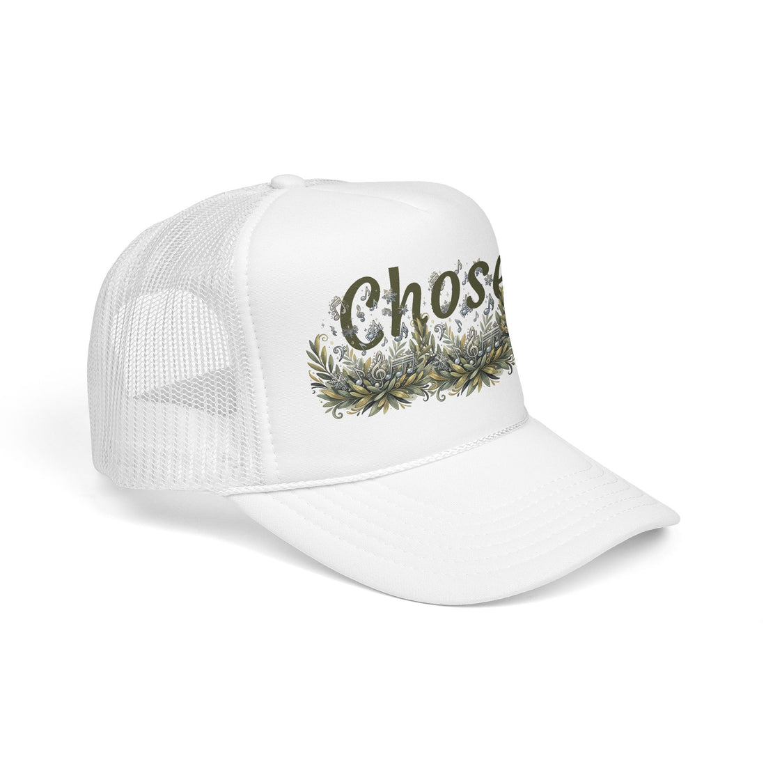 "Chosen" Floral Script Embroidered Trucker Hat — Adjustable Foam Cap