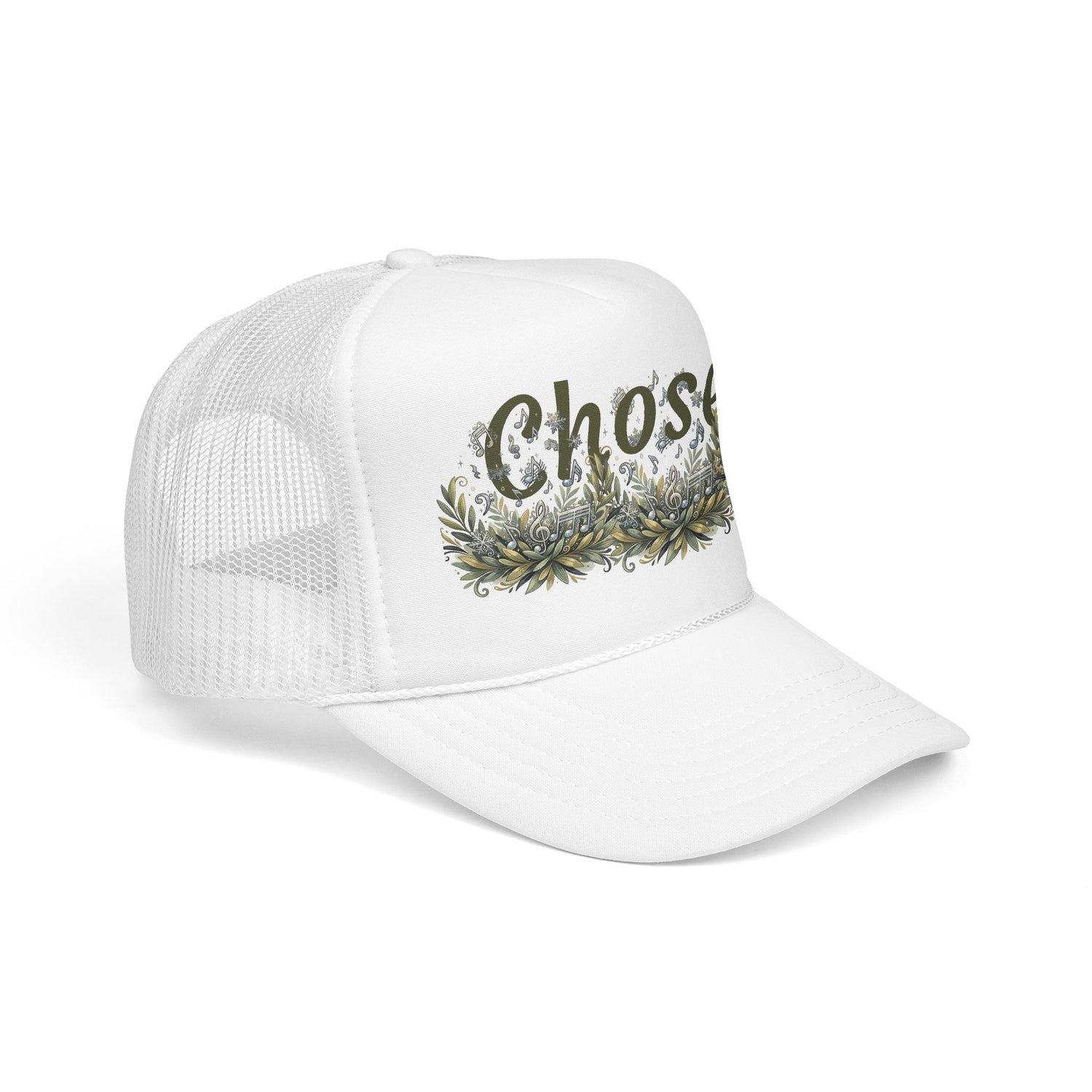"Chosen" Floral Script Embroidered Trucker Hat — Adjustable Foam Cap