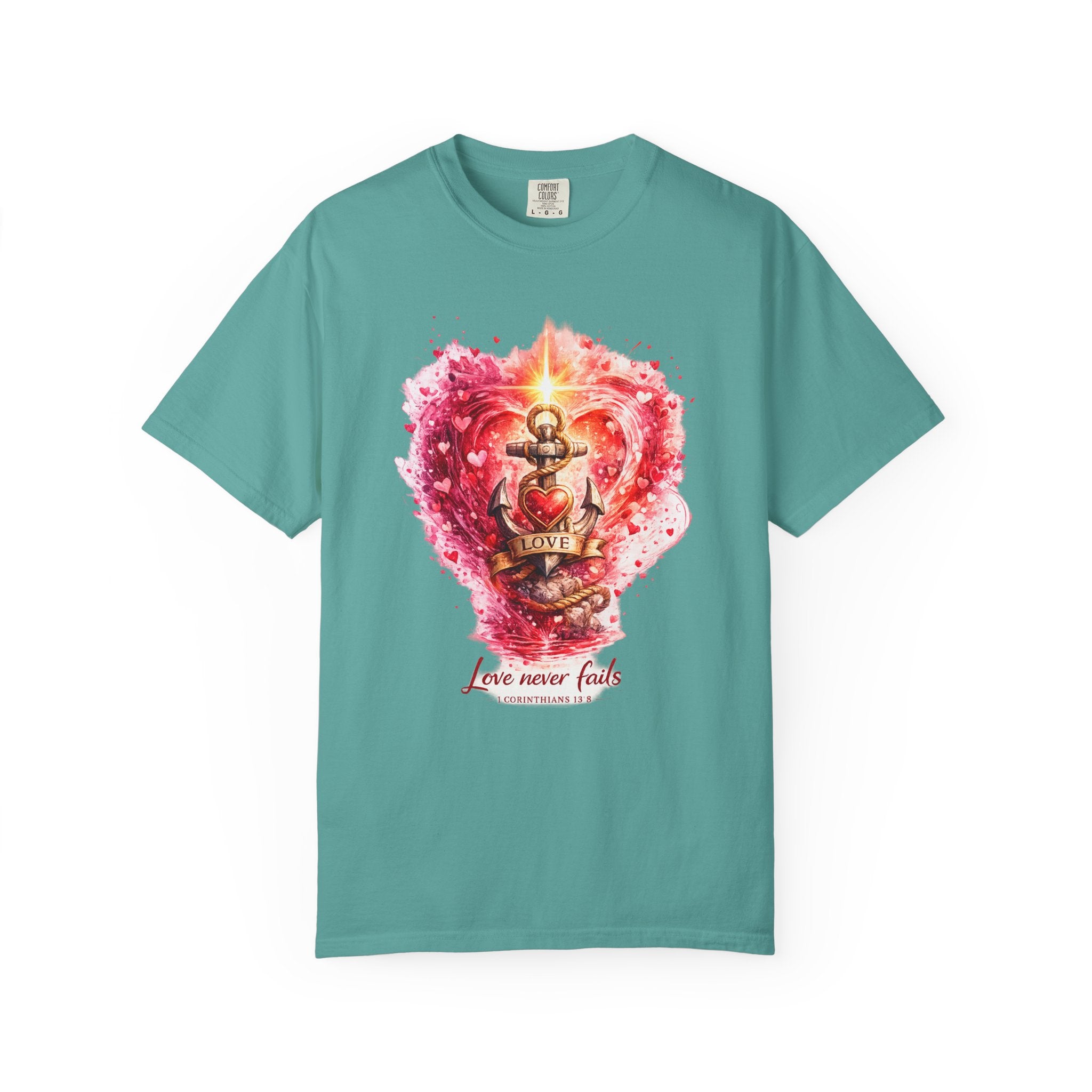 Love Never Fails Graphic Tee — Anchor Heart Print