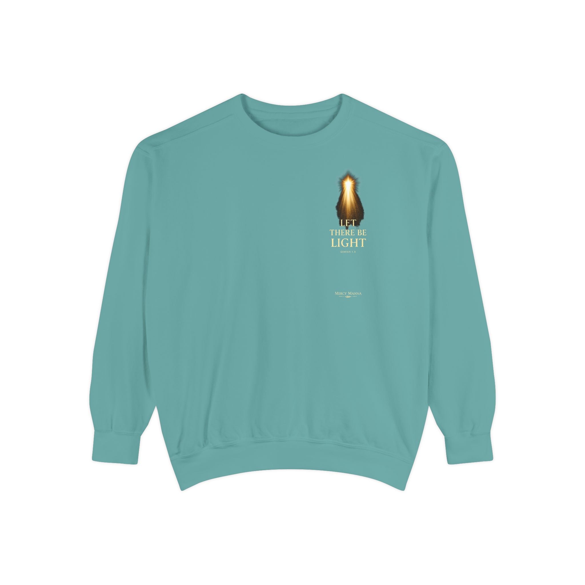 Christian Crewneck Sweatshirt — "Let There Be Light" Cozy Religious Light Figurine Sweatshirt