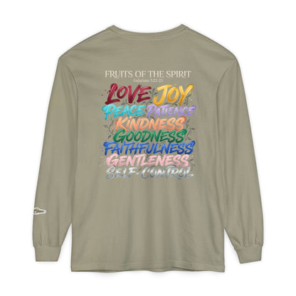 "Spirit Fruit" Galatians 5 Garment-Dyed Long Sleeve Tee — Unisex Graphic Shirt