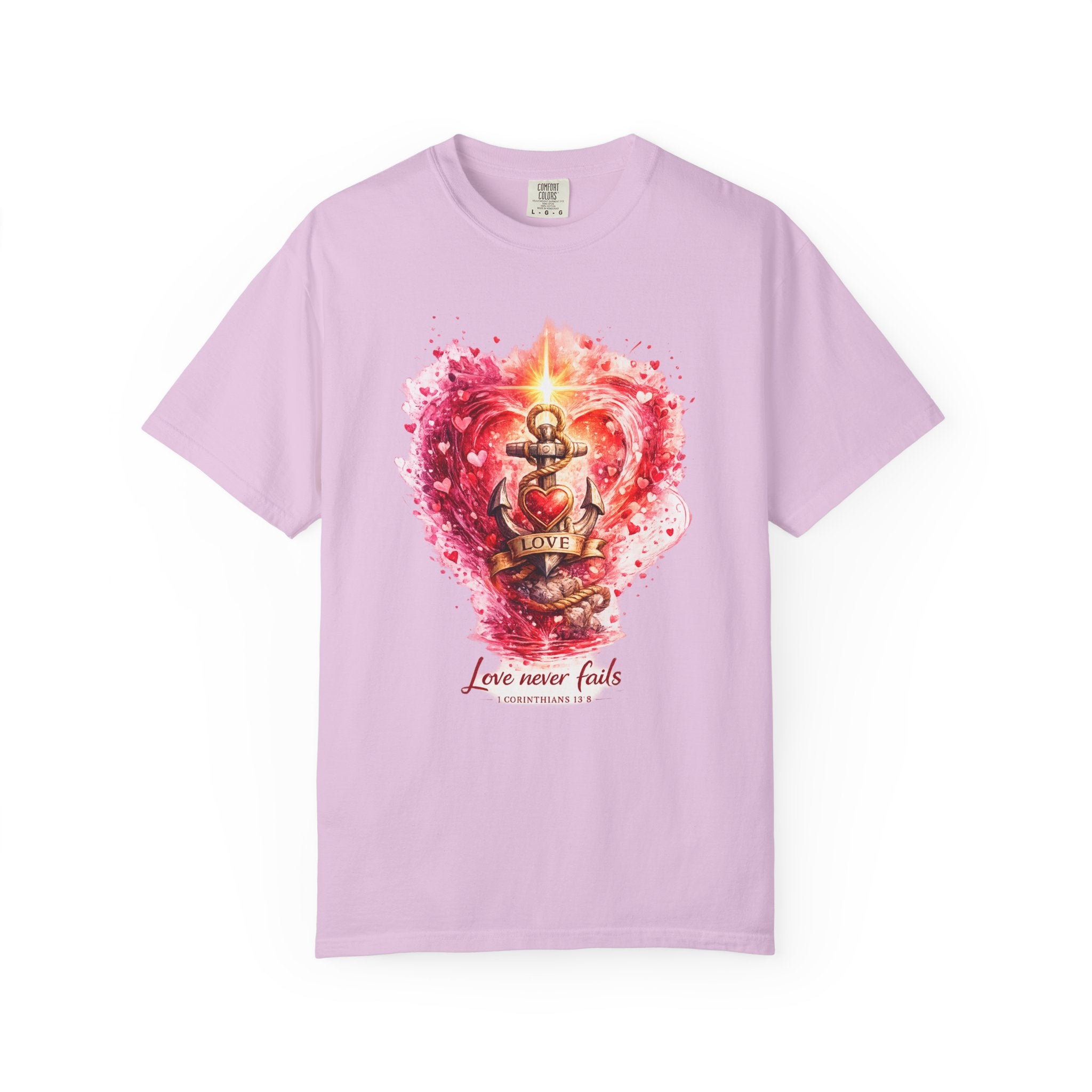 Love Never Fails Graphic Tee — Anchor Heart Print
