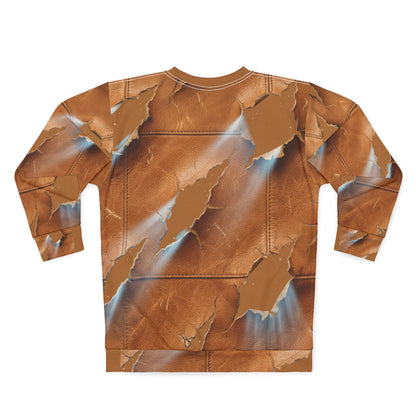 Graphic Sweatshirt — Vintage Torn-Leather All-Over Print