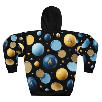 "Dependent on God" Blue &amp; Gold Bubble Print Pullover Hoodie — Unisex Graphic Sweatshirt
