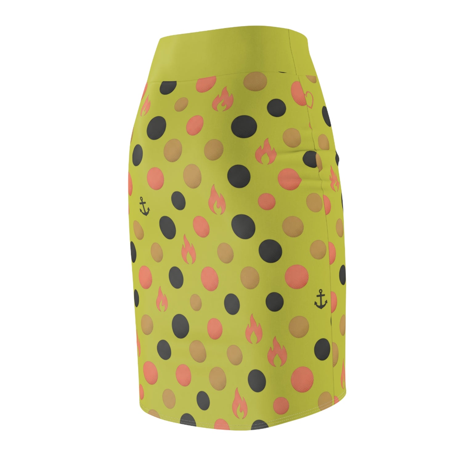 "Beloved" Yellow Polka Dot Anchor &amp; Flame Pencil Skirt — Women&