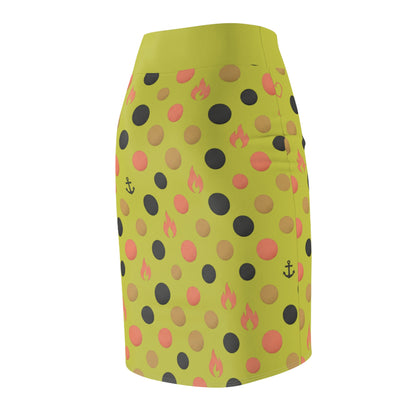 "Beloved" Yellow Polka Dot Anchor &amp; Flame Pencil Skirt — Women&