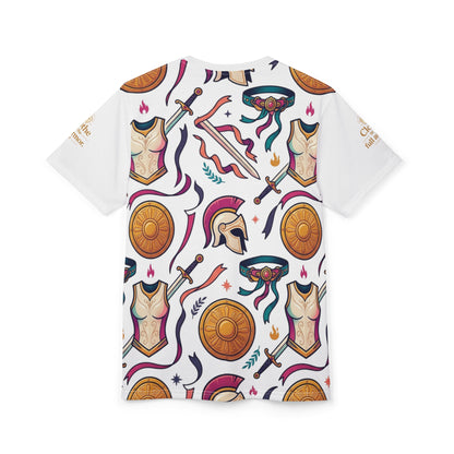 Greek Helmet, Shield &amp; Sword All-Over Print Tee — Unisex Graphic T-Shirt