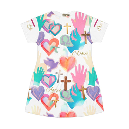 "Love is Life" Cross, Dove &amp; Heart All-Over Print T-Shirt Dress — Women&