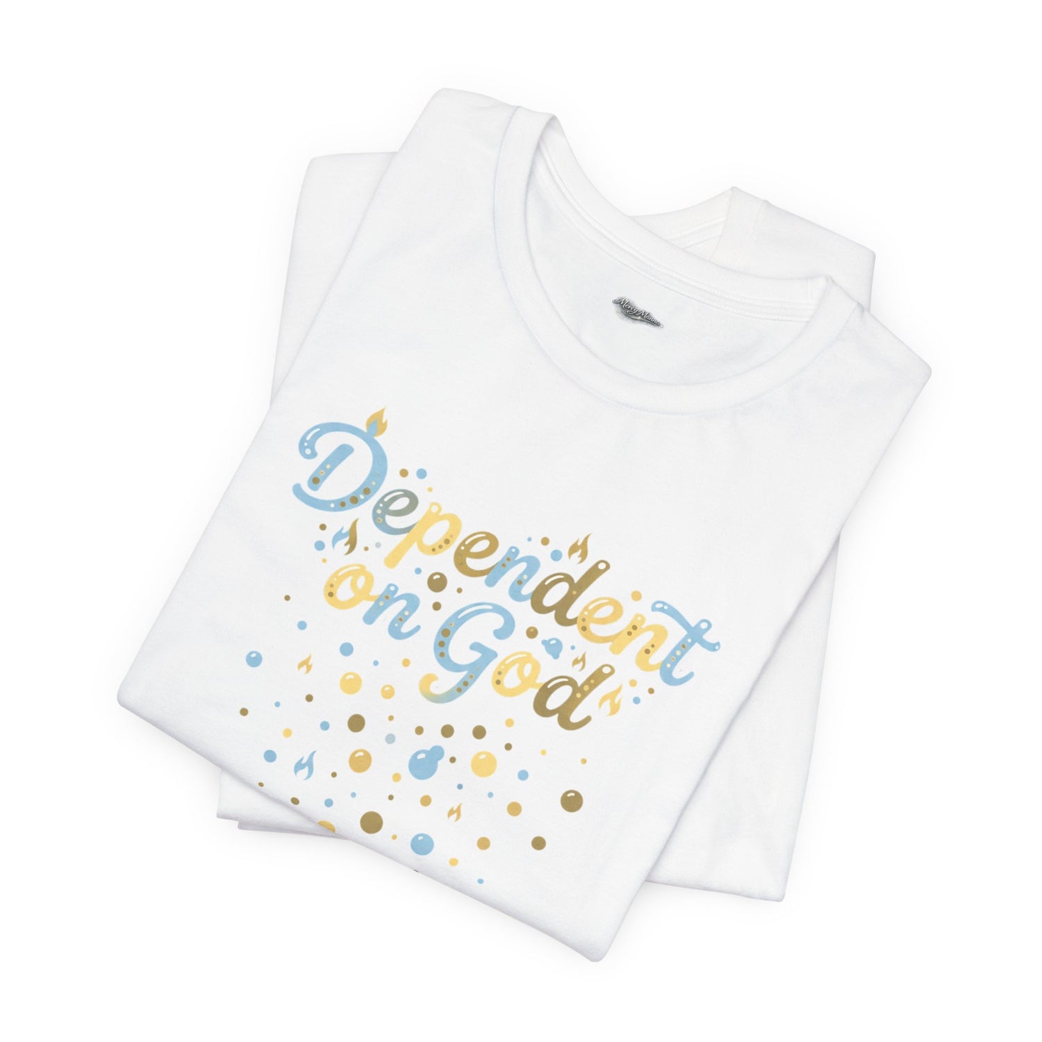 "Dependent on God" Pastel Script &amp; Stars Graphic Tee — Unisex Cotton T-Shirt