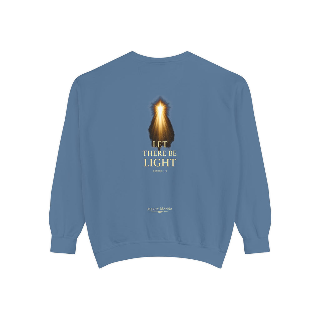 Christian Crewneck Sweatshirt — "Let There Be Light" Cozy Religious Light Figurine Sweatshirt